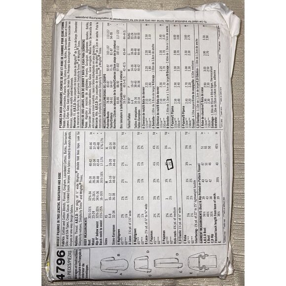 SIMPLICITY Sewing Pattern 4796 MISSES PAJAMAS NIGHTGOWN Size:L-XL UN-CUT(s608 - Picture 2 of 2